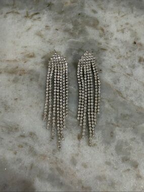 Silver Crystal Fringe Drop Earrings - Women Jewelry
